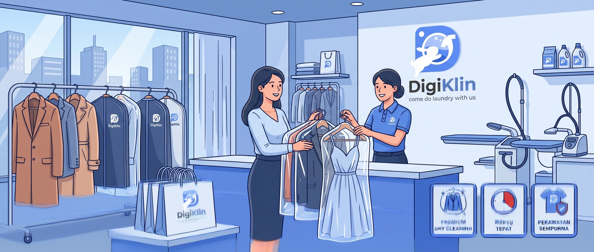 Ilustrasi layanan dry cleaning premium DigiKlin